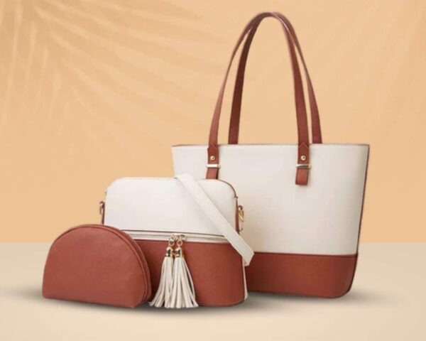 White & Light Brown Decent Ladies Handbag